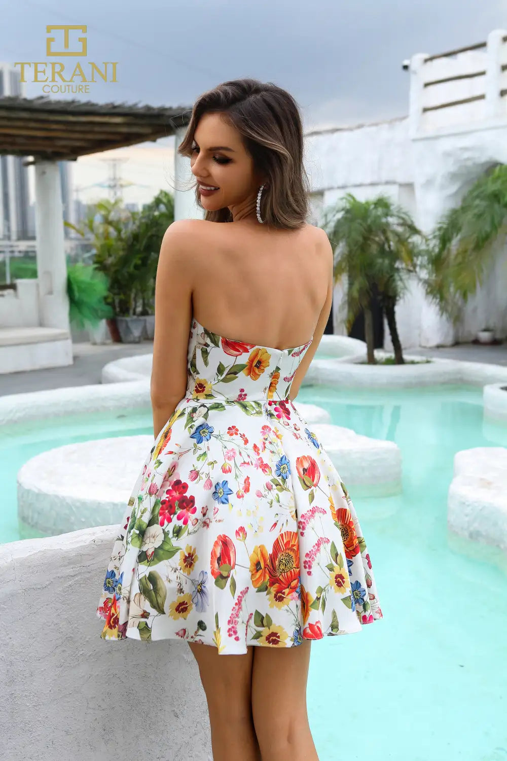 strapless short formal dress White Satin Strapless Ball Gown Fashion Short Formal Party Dresses, CH –  clover sew main image 0