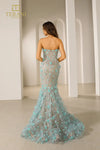 251P4379 Sweetheart Strapless Aqua Trumpet Tulle Dress