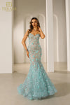 251P4379 Sweetheart Strapless Aqua Trumpet Tulle Dress