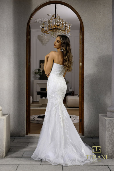 251P4388 Sweetheart Strapless Beaded Tulle Trumpet Prom Dress