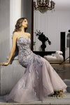 251P4388 Sweetheart Strapless Beaded Tulle Trumpet Prom Dress