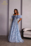 251P4500 A-line Off-Shoulder Straps Tulle Blue Prom Ballgown