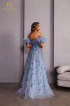 251P4500 A-line Off-Shoulder Straps Tulle Blue Prom Ballgown