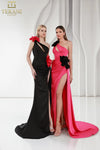 251P4530 Matte Satin Asymmetrical Side Slit Sleeveless Dress