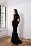 251P4552 Bodycon Asymmetrical Long Sleeves Black Prom Dress