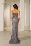 251P4560 Bodycon Strapless Beaded Tulle Long Prom Dress