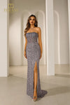 251P4560 Bodycon Strapless Beaded Tulle Long Prom Dress