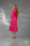 v neck full sleeves a line Cotton Dress - 251S4527
