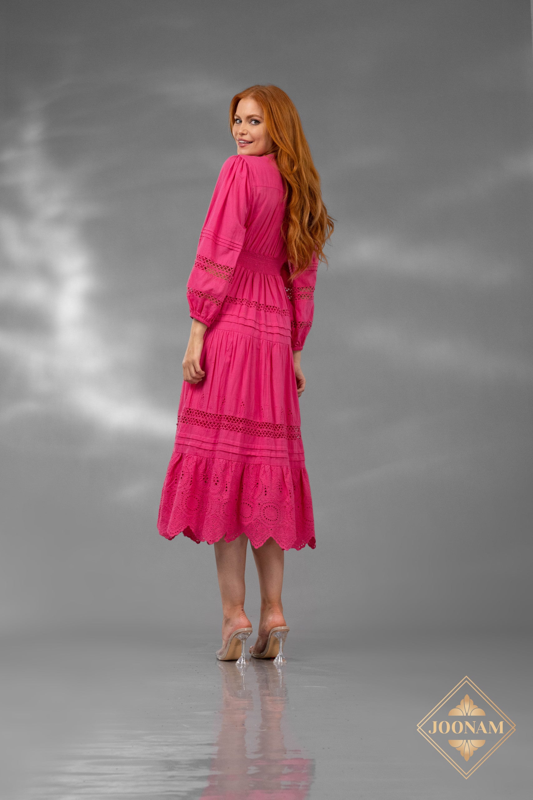 v neck full sleeves a line Cotton Dress - 251S4527