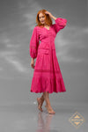 v neck full sleeves a line Cotton Dress - 251S4527
