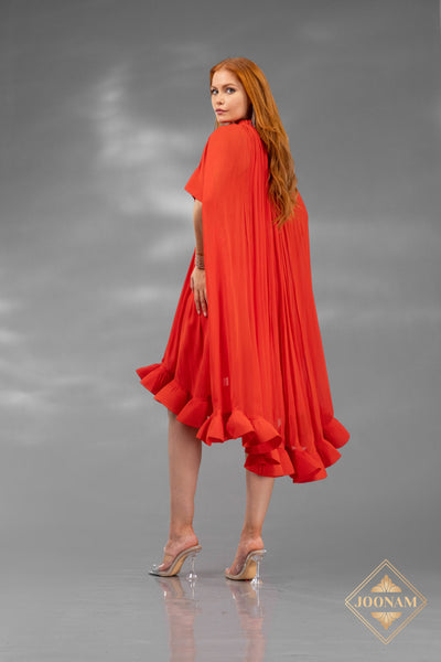 Cotton v neck a line Dress - 251S4660