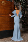 251E4222 V-neck Long Sleeves Fit And Flare Evening Dress