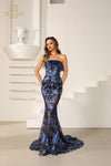 251E4225 Bodycon Sleeveless Embroidered Tulle Long Evening Dress