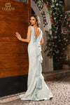 251E4256 Sleeveless Cowl Neck A-line Evening Dress