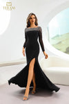 251E4257 Fit and flare Long Sleeves Black EVENING Dress