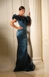 251E4289 Off The Shoulder Trumpet Blue Evening Dress