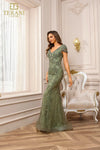 251GL4194 V-neck Trumpet Olive Lace Pageant Dress