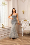 251GL4199 Trumpet Sleeveless Beaded Tulle Long Pageant Dress
