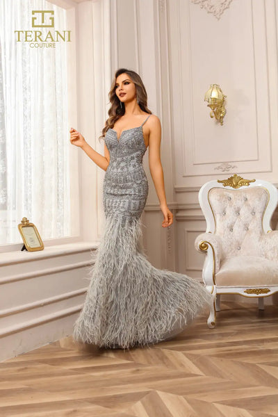 251GL4199 Trumpet Sleeveless Beaded Tulle Long Pageant Dress