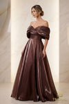 251M4044 A-line Off The Shoulder Front Slit Long Dress