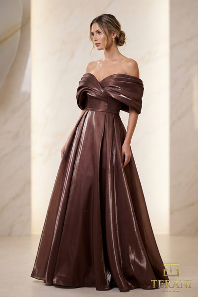251M4044 A-line Off The Shoulder Front Slit Long Dress