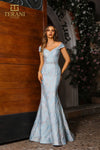 251M4457 Off The Shoulder Jacquard Long Trumpet Blue Dress