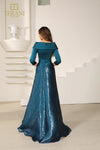 251M4461 V-neck Shimmer Long A-line Blue Dress