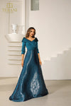 251M4461 V-neck Shimmer Long A-line Blue Dress