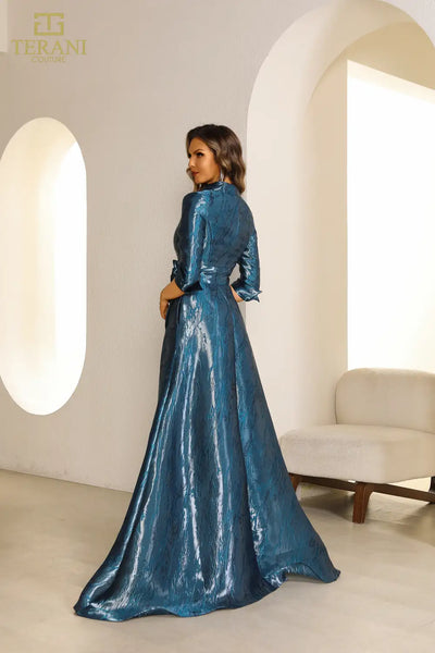 251M4462 Shimmer A-line Long Blue Dress