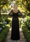 251M4613 V-neck Sequin Long A-line Dress