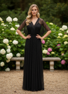 251M4613 V-neck Sequin Long A-line Dress