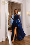 251P4054 Asymmetrical Shimmer Strapless Long Prom Dress
