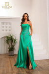 251P4061 Stretch Mikado Front Slit Strapless A-Line Dress