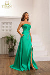 251P4061 Stretch Mikado Front Slit Strapless A-Line Dress