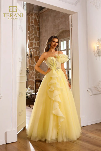 251P4074 Asymmetrical Off-shoulder Tulle Ballgown Prom Dress