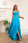 251P4136 A-line Scoop Neck Jersey Satin Long Prom Dress