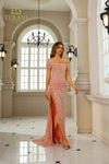 251P4218 Fit And Flare One-Shoulder Shimmer Long Prom Dress