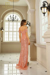 251P4218 Fit And Flare One-Shoulder Shimmer Long Prom Dress