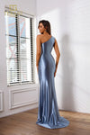 251P4261 Asymmetrical Jersey Satin Fit And Flare Long Prom Dress