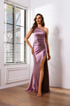 251P4261 Asymmetrical Jersey Satin Fit And Flare Long Prom Dress