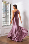 251P4261 Asymmetrical Jersey Satin Fit And Flare Long Prom Dress