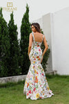 251P4378 Sweetheart Printed Satin Trumpet Prom Dress