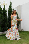 251P4378 Sweetheart Printed Satin Trumpet Prom Dress