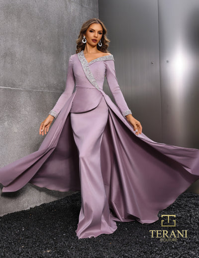 252E5108 - Fit and Flare Long With Overskirt Evening Dress