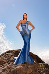252E5147 - Fit and Flare Long With Peplum Evening Dress