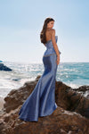 252E5147 - Fit and Flare Long With Peplum Evening Dress