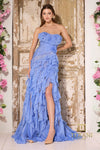 Strapless Chiffon Gown with Straight Neckline and High Slit - 252E5537