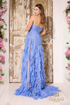 Strapless Chiffon Gown with Straight Neckline and High Slit - 252E5537