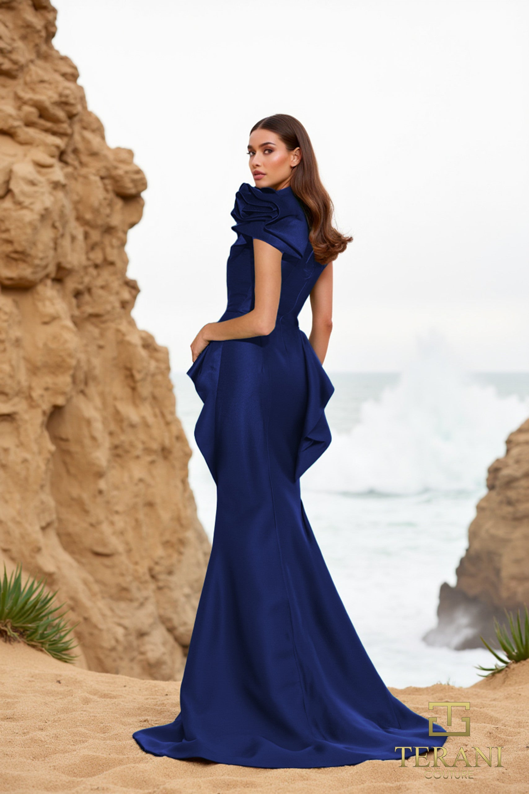 252E5546 - Fit and Flare Long With Peplum Evening Dress