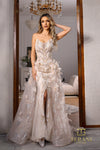 252GL5210 - Fit and Flare Long With Peplum Gold Dress